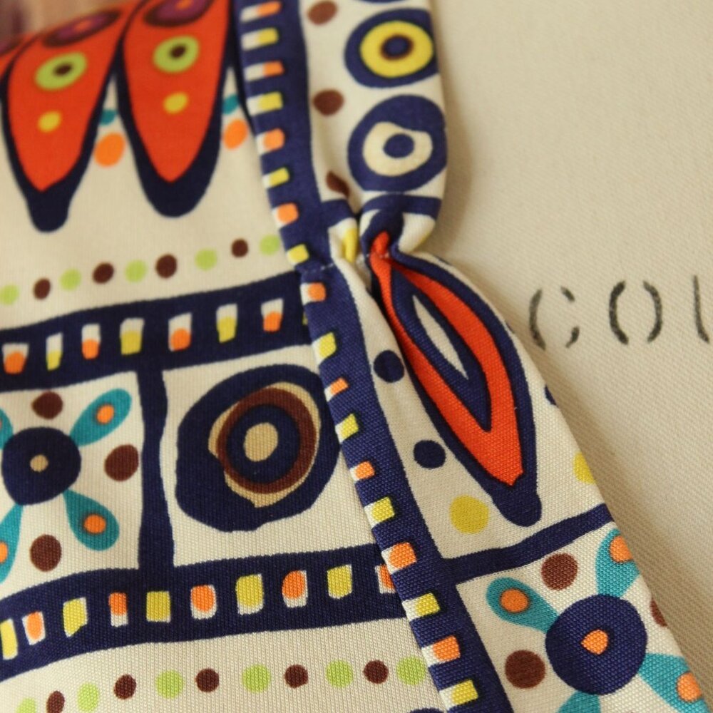 Trina Turk Womens Blouse, Silk, Size 0, Tribal Pattern in Orange and Navy - Picture 5 of 12